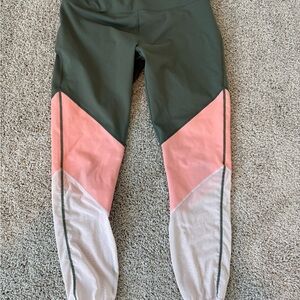 Fabletics Color-Blocked Pink and Green Leggings